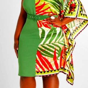 Belted Scarf One Shoulder Dress